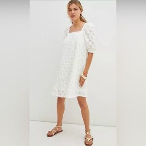 🌿 Maeve by Anthropologie White Eyelet Mini Dress – Size Small
